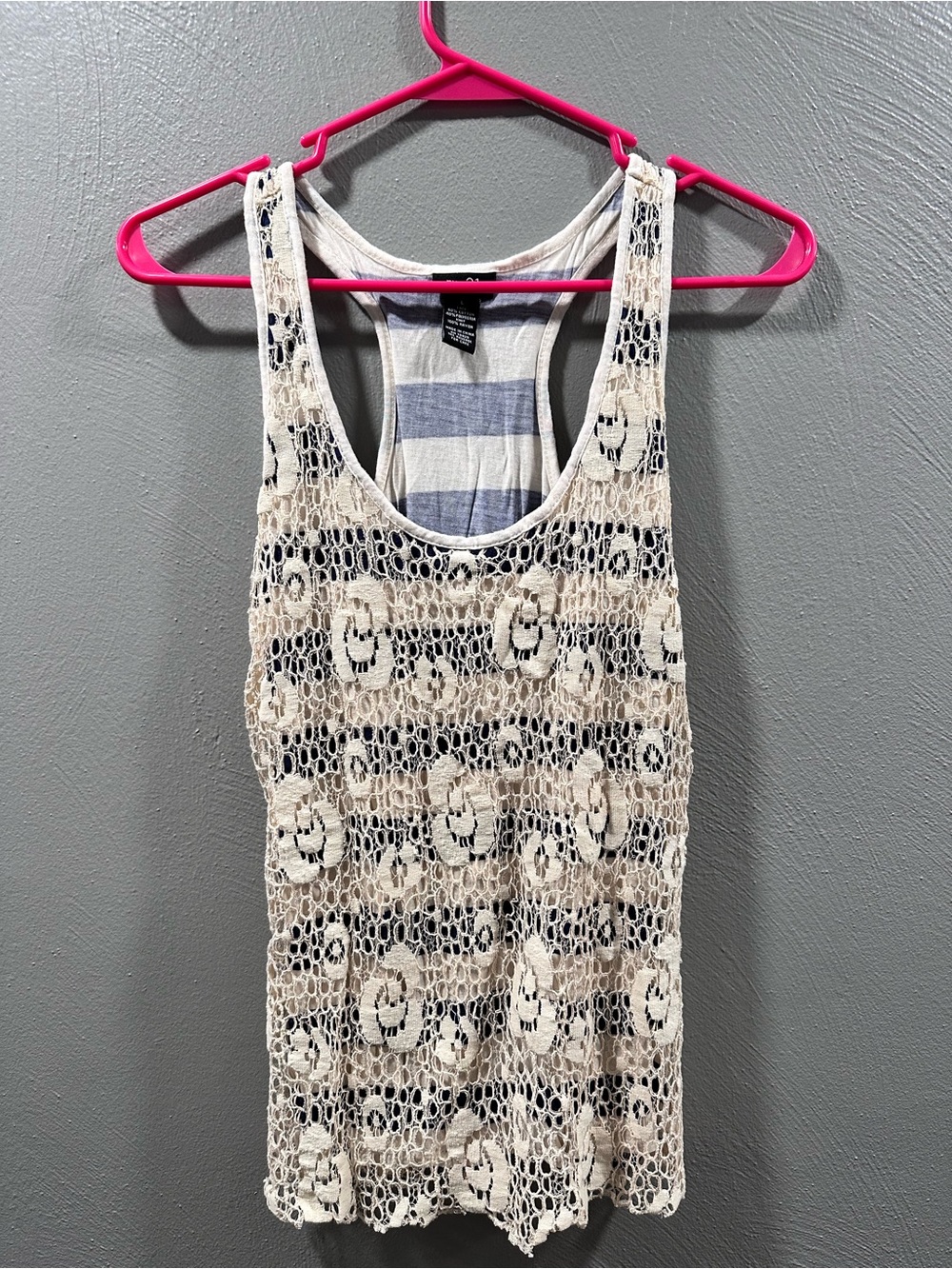 Vintage Y2K Rue21 Cream Crochet Overlay Racerback Tank